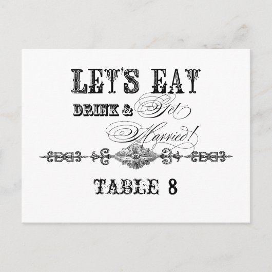 お食事とドリンクと結婚を、テーブルナンバー ポストカード (正面)