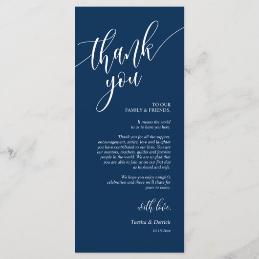 お食事の席にお礼の書道のカードをセット  プログラム (正面)