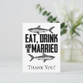 お食事をし、お飲みをし、そして結婚しよう マリネードシャークの結婚式 御礼 ポストカード (スタンド正面)