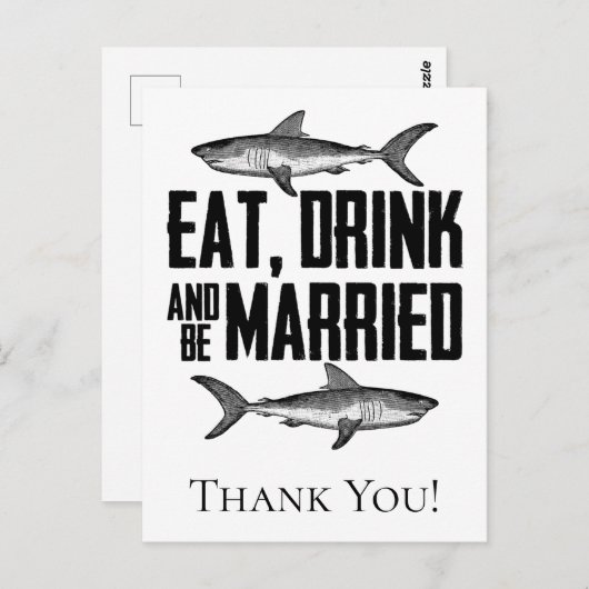 お食事をし、お飲みをし、そして結婚しよう マリネードシャークの結婚式 御礼 ポストカード (正面/裏面)