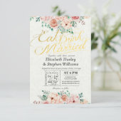 お食事をし、お飲み物を飲んで、結婚しよう - 花のウェディング招待状 招待状 (スタンド正面)