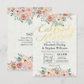 お食事をし、お飲み物を飲んで、結婚しよう - 花のウェディング招待状 招待状 (正面/裏面)