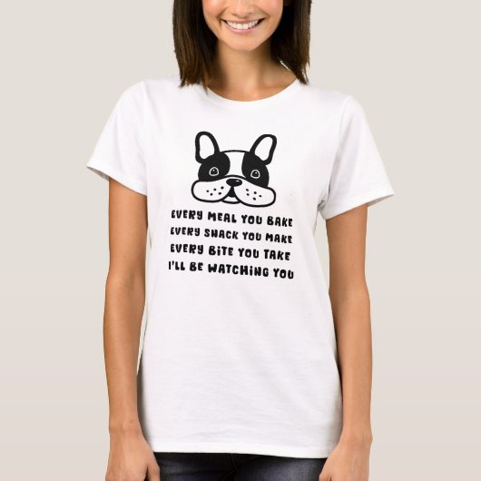 お食事を焼くたびにおもしろい覗き犬 Tシャツ (正面)