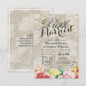 お食事会と結婚を祝う 洗練された花のストリングライト 招待状 (正面/裏面)