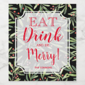 お飲み物と楽しいホリデー ワインラベル (シングルラベル)