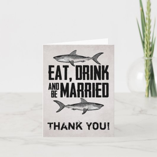 お飲み物と結婚しよう ヴィンテージ サメ 結婚式 サンキューカード (正面)