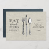 お飲み物、お食事を楽しんで | リネン製招待状 招待状 (正面/裏面)