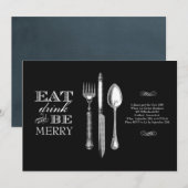 お飲み物、お食事を楽しんで | 黒の招待状 招待状 (正面/裏面)