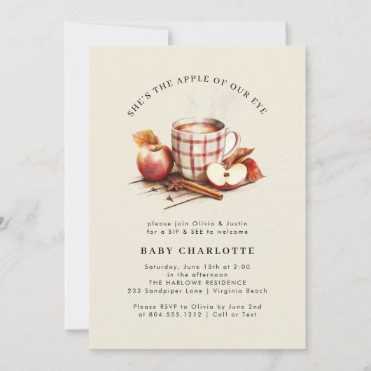 お飲み物＆ご覧ください 水彩 ベビーシャワー 招待状 (正面)