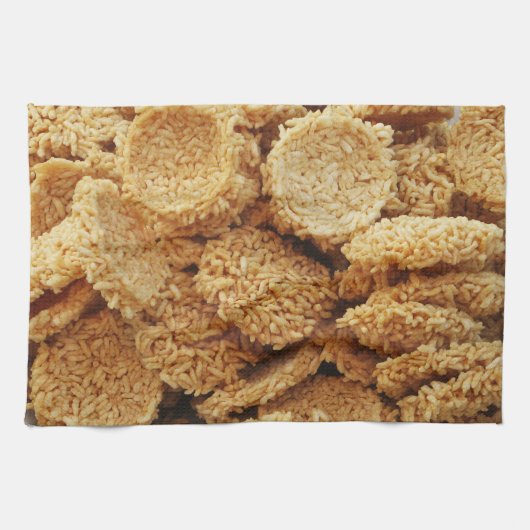 お餅を膨らませた~アジアのお菓子デザート食べ物 キッチンタオル (横)