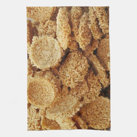 お餅を膨らませた～アジアのお菓子デザート食べ物 キッチンタオル (縦)