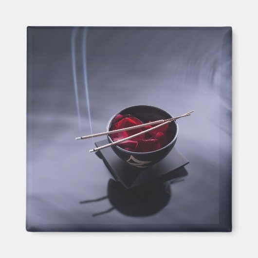 お香を丼の上に焚く花びら マグネット (正面)