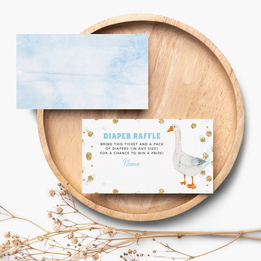 お馬鹿さんな水色の水彩画のワンピースの赤ちゃんのお祝いの場でのおむつ エンクロージャーカード