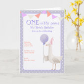 お馬鹿なあひるちゃんの1歳誕生日パーティー招待状 カード (黄色い花)