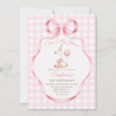 お馬鹿なガチョウのピンクの蝶ネクタイの女の子の1歳の誕生日 招待状 (正面)