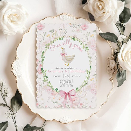 お馬鹿なガチョウのブッシュピンクの女の子のお誕生日 招待状