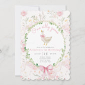 お馬鹿なガチョウのブッシュピンクの女の子のお誕生日 招待状 (正面)