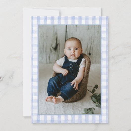 お馬鹿なガチョウの写真 ブルーボーイ 1歳の誕生日パーティー 招待状 (裏面)