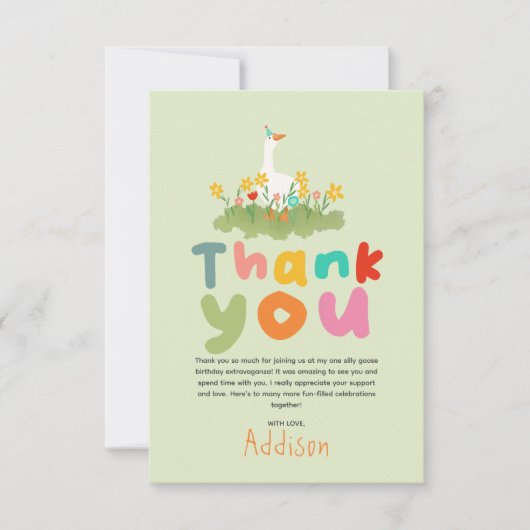 お馬鹿なガチョウの子供の1歳の誕生日 サンキューカード (正面)
