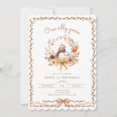 お馬鹿なガチョウの秋の性別問わない1歳の誕生日 招待状 (正面)