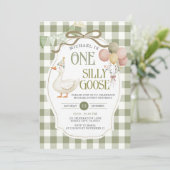 お馬鹿なガチョウの誕生日 セージグリーン ギンガム 招待状 (スタンド正面)