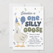 お馬鹿なガチョウの1歳の誕生日パーティー 春の誕生日 招待状 (正面)