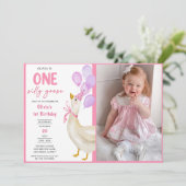 お馬鹿なガチョウの1歳誕生日パーティーの写真 招待状 (スタンド正面)