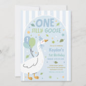 お馬鹿なガチョウの1歳誕生日パーティー 春の誕生日 招待状 (正面)