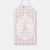 お馬鹿なガチョウ ピンクのリボン ファーストバースデー ギフトタグ (正面)