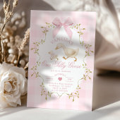 お馬鹿なガチョウ ピンクのリボン 女の子 1歳の誕生日 招待状