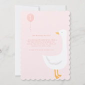 お馬鹿なガチョウ ピンクの女の子 1歳の誕生日 招待状 (裏面)