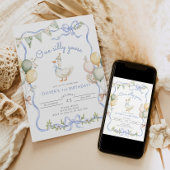 お馬鹿なガチョウ 青い少年 1歳の誕生日 招待状