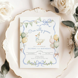 お馬鹿なガチョウ 青い少年 1歳の誕生日 招待状