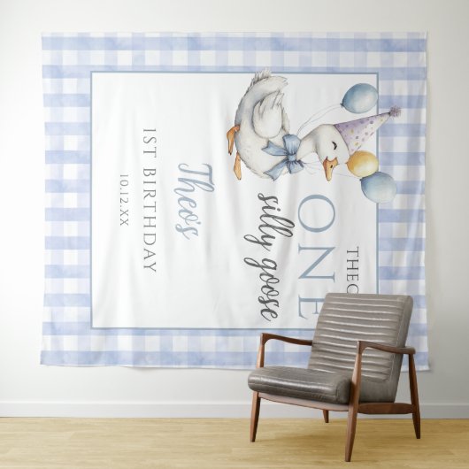 お馬鹿なキレイな青い誕生日写真撮影用背景 タペストリー (インサイチュ(横))