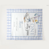 お馬鹿なキレイな青い誕生日写真撮影用背景 タペストリー (正面(横))