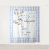 お馬鹿なキレイな青い誕生日写真撮影用背景 タペストリー (正面)