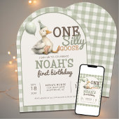 お馬鹿なグースのカスタマイズグリーン1歳の誕生日アーチ 招待状