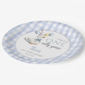 お馬鹿なゴース・ブルー・ギンガム風船の誕生日 ペーパープレート (アングル)