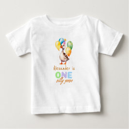 お馬鹿なゴールドの少年 ブルー 1歳の誕生日 ベビーTシャツ