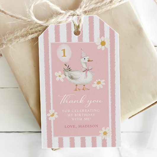 お馬鹿なダック・デイジーちゃん 1歳の誕生日パーティー ギフトタグ