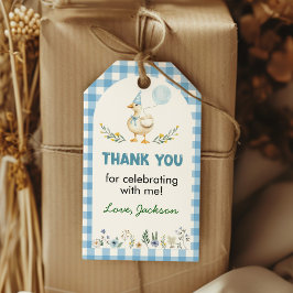 お馬鹿な goose 花柄 青い 誕生日 ありがとう ギフトタグ