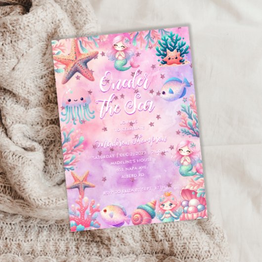 お魚さんと一緒にお祝いしよう！1歳の誕生日パーティー 招待状