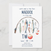 お魚さんと一緒にお誕生日おめでとう！青い坊やの2歳の誕生日 招待状 (正面)