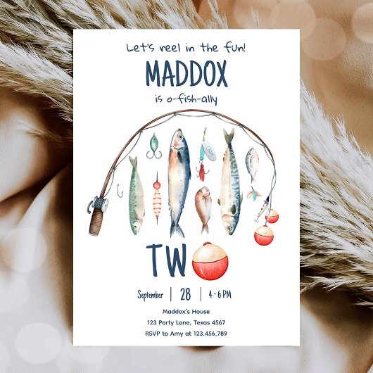 お魚さんと一緒にお誕生日おめでとう！青い坊やの2歳の誕生日 招待状