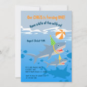 お魚さんと一緒に1歳の誕生日おめでとう！サメとクジラの男の子のパーティーだよ！ 招待状 (正面)