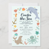 お魚さんの海の動物たちの初めての誕生日 招待状 (正面)