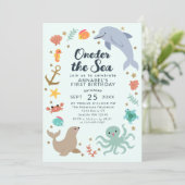 お魚さんの海の動物たちの初めての誕生日 招待状 (スタンド正面)