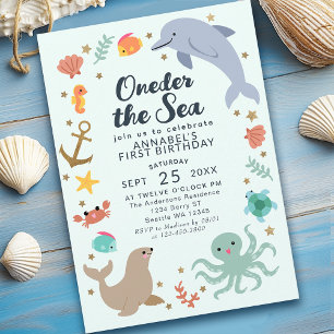 お魚さんの海の動物たちの初めての誕生日 招待状