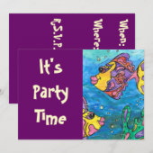 お魚さんパーティーの招待状 一匹と二匹 招待状 (正面/裏面)