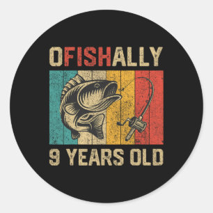 お魚さん人生9周年おめでとう フィッシング 釣り 誕生日 ラウンドシール